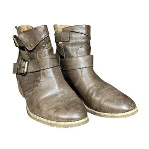 Eurosoft Brown Faux Leather Buckle Ankle Boots Zipper Closure & Textured Detail